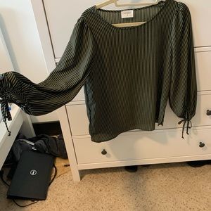 Green and white striped long sleeve blouse